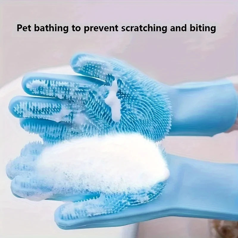 Pet Bathing & Grooming Gloves for Dogs & Cats | Silicone Scrubber