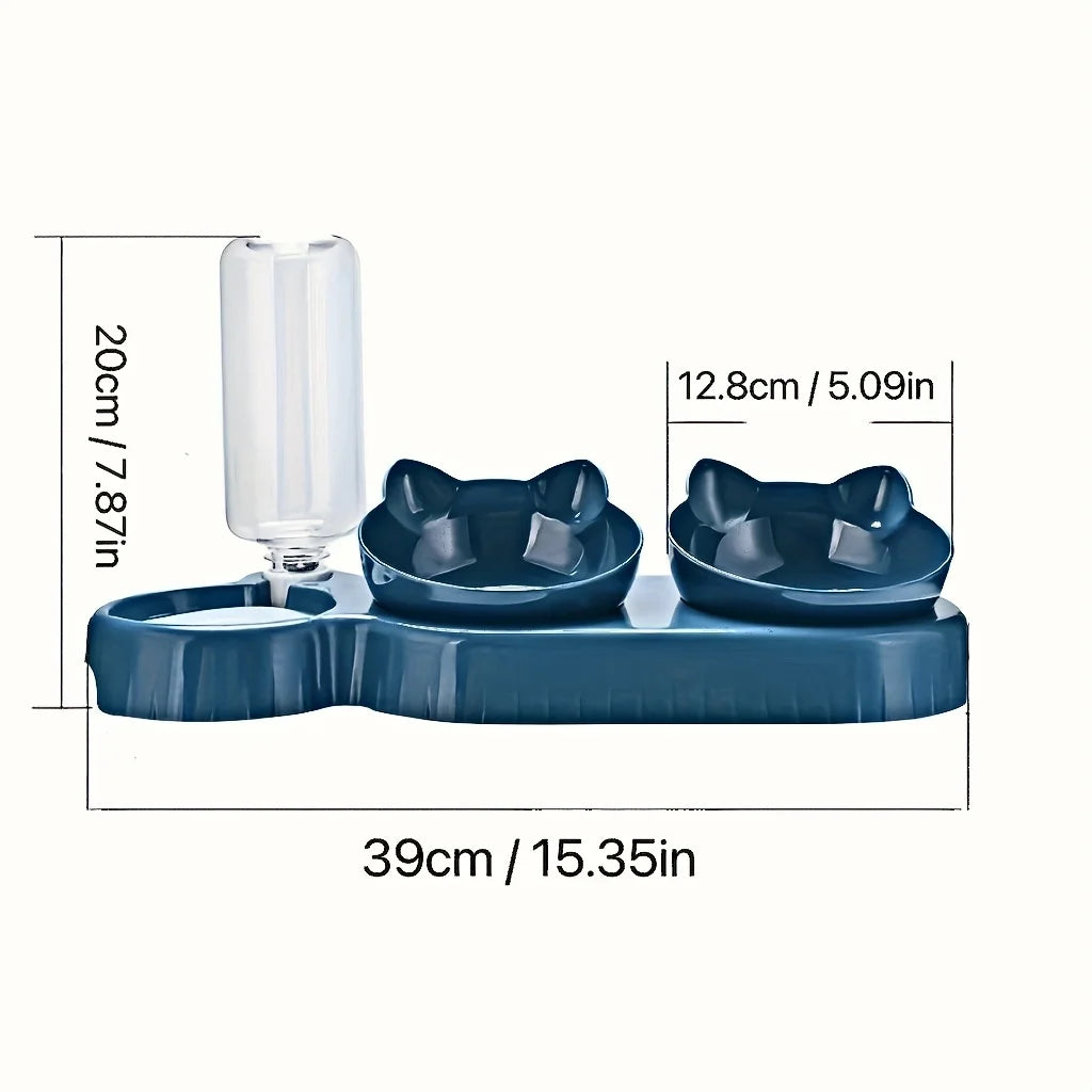 3-in-1 Elevated Cat & Dog Bowls with Water Feeder | Tilted Pet Bowl Set