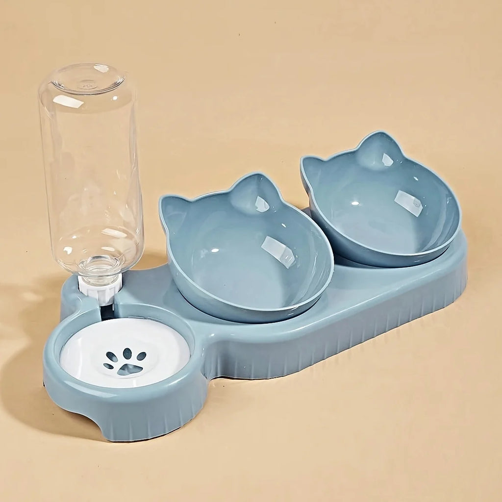 3-in-1 Elevated Cat & Dog Bowls with Water Feeder | Tilted Pet Bowl Set