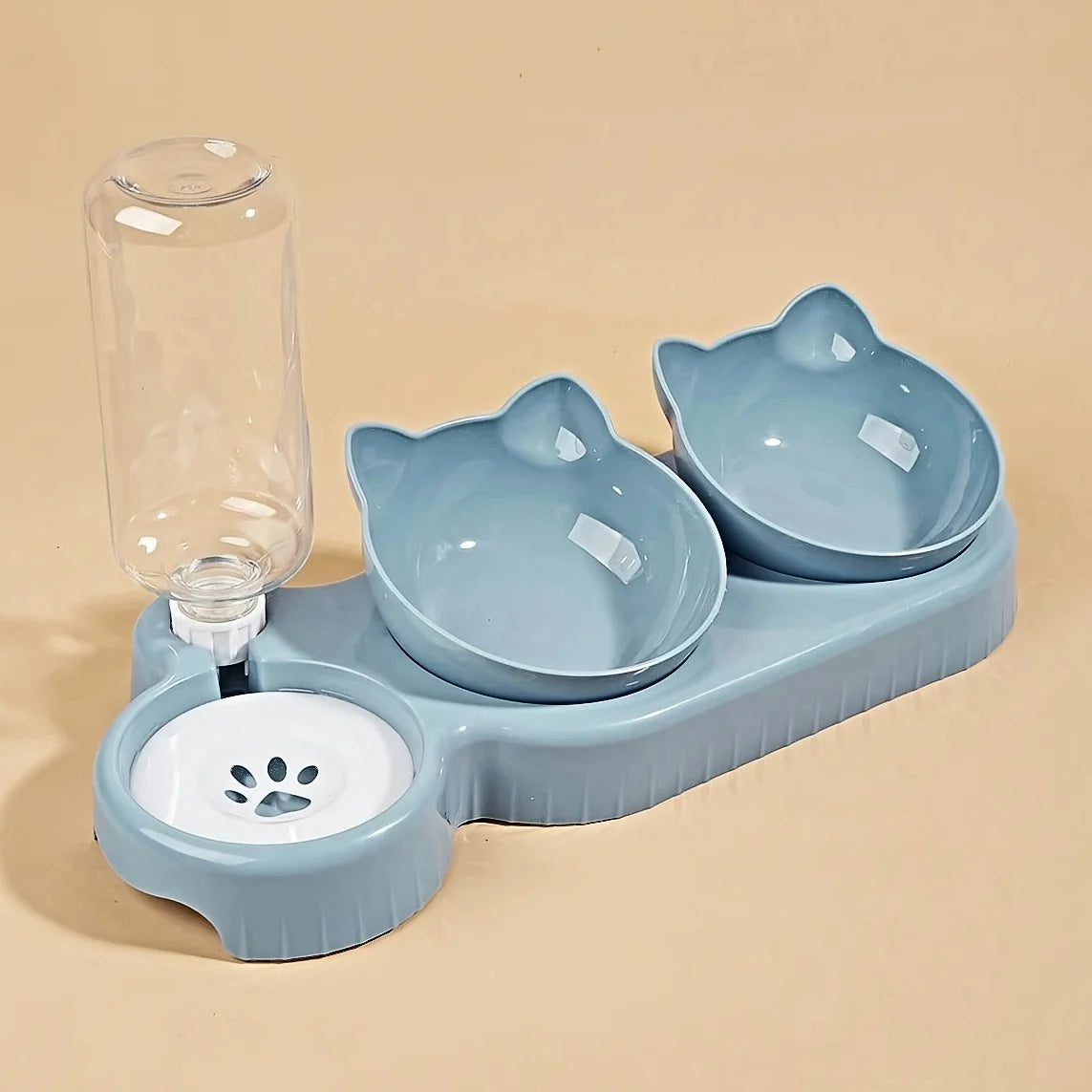 3-in-1 Elevated Cat & Dog Bowls with Water Feeder | Tilted Pet Bowl Set