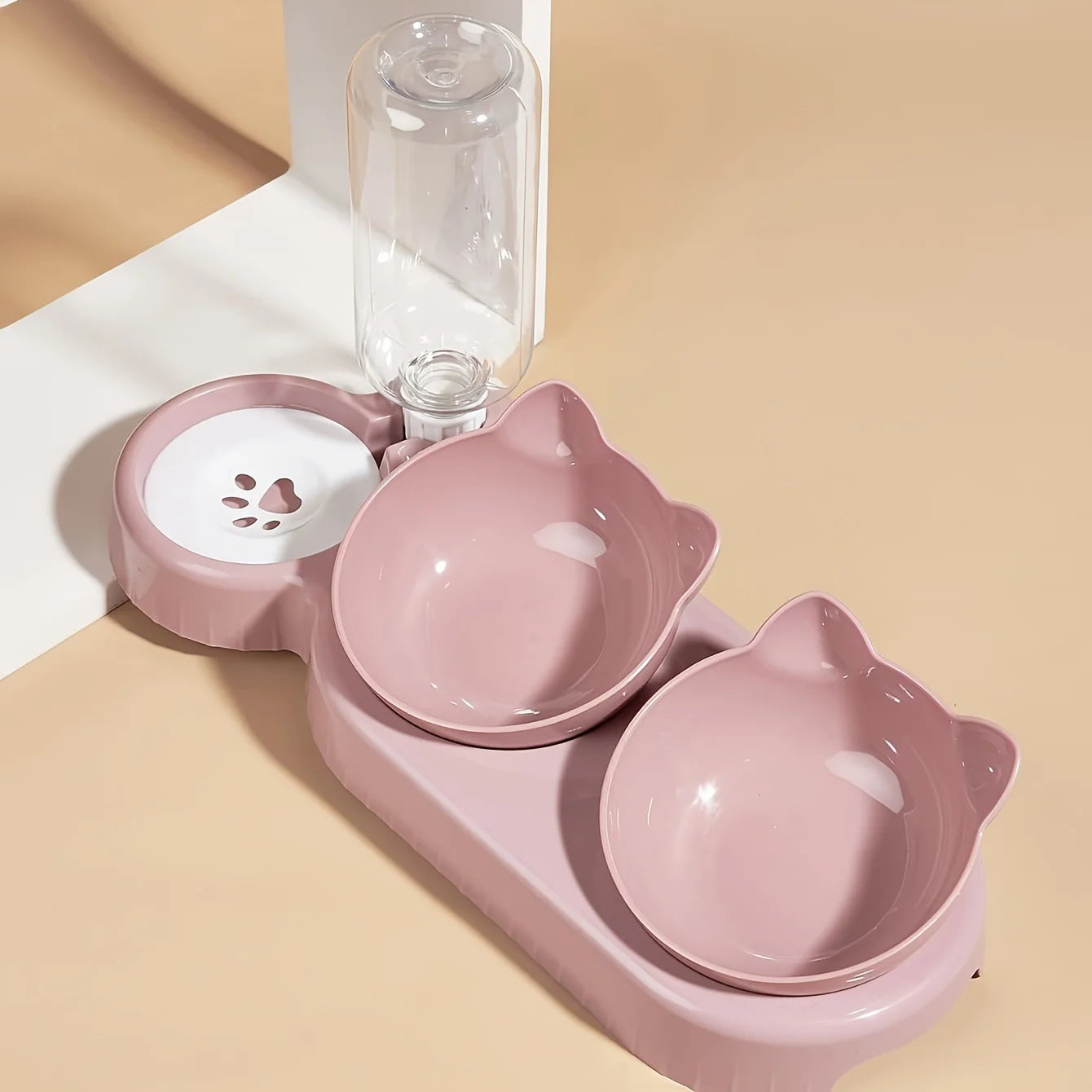 3-in-1 Elevated Cat & Dog Bowls with Water Feeder | Tilted Pet Bowl Set