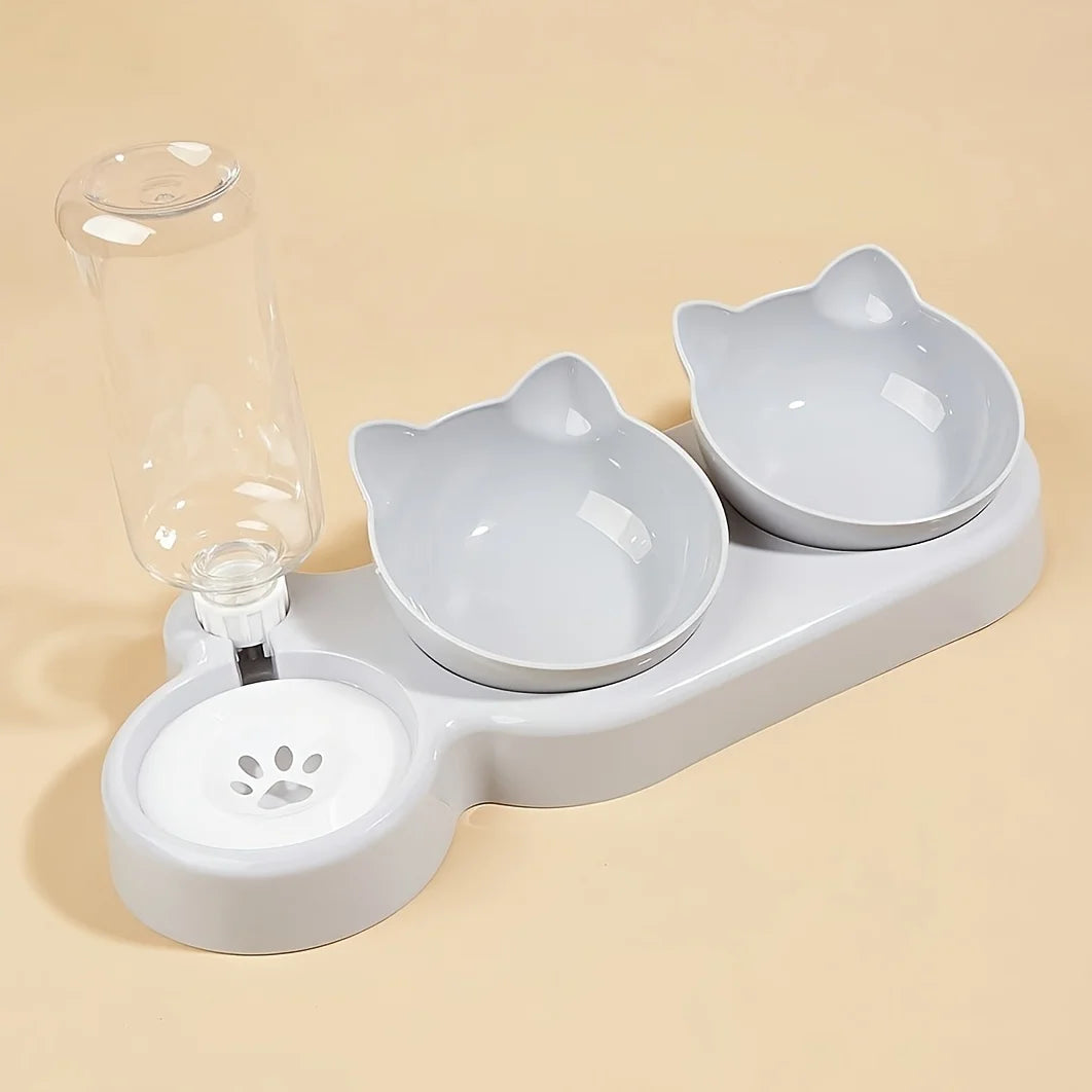 3-in-1 Elevated Cat & Dog Bowls with Water Feeder | Tilted Pet Bowl Set