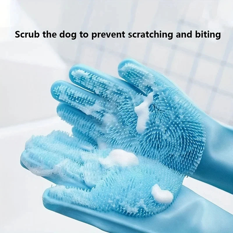 Pet Bathing & Grooming Gloves for Dogs & Cats | Silicone Scrubber