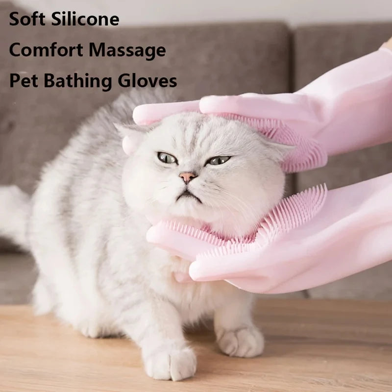 Pet Bathing & Grooming Gloves for Dogs & Cats | Silicone Scrubber