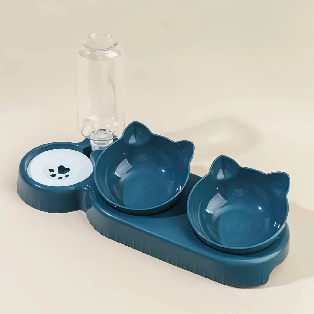 3-in-1 Elevated Cat & Dog Bowls with Water Feeder | Tilted Pet Bowl Set