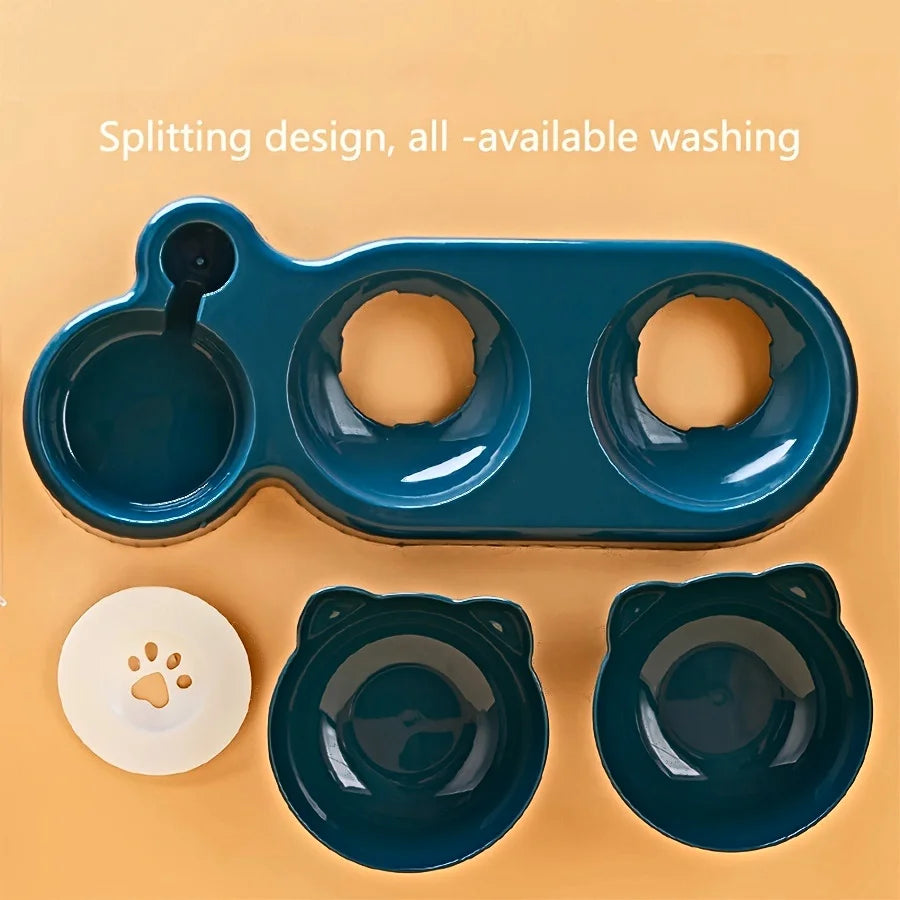 3-in-1 Elevated Cat & Dog Bowls with Water Feeder | Tilted Pet Bowl Set